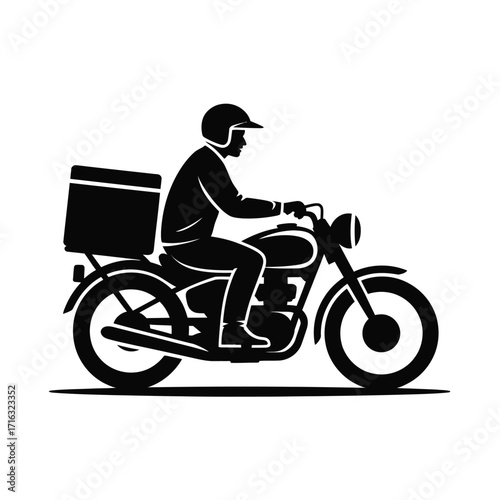 Scalable vector icon illustration of a motorcycle courier delivering food orders declarative eps format silhouette vector illustration white background