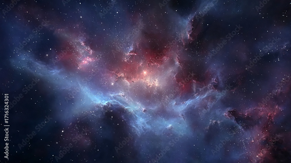 Fototapeta premium A vibrant nebula with swirling clouds of gas and dust illuminated by starlight in deep space