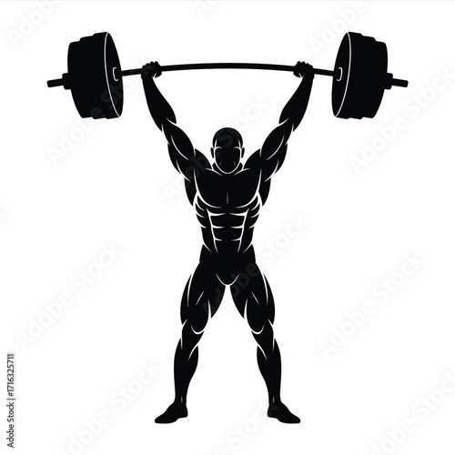Vector silhouette illustration of a muscular man lifting weights for fitness and sports silhouette vector illustration white background