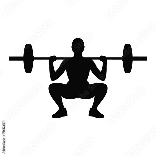 Silhouette vector illustration of woman performing barbell squat exercise scalable eps silhouette vector illustration white background
