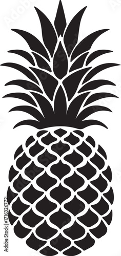 Pineapple with leaf icon. Tropical fruit isolated on white background. Symbol of food, sweet, exotic and summer, vitamin, healthy. Nature logo dessert. Flat concept