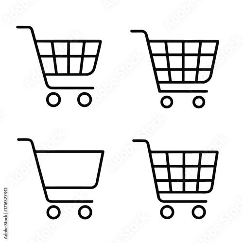 Icon Set Vector featuring Minimalist Shopping Cart Icons for E-commerce Business Services