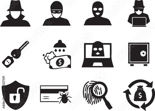 Theft and Thief Icons Vector Pro Vector