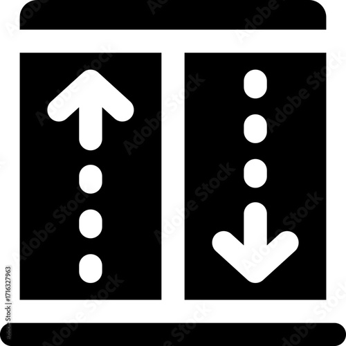 elevator glyph icon. Strong and solid vector icon for websites, mobile interfaces, presentations, and visual branding. High quality and easy to edit.