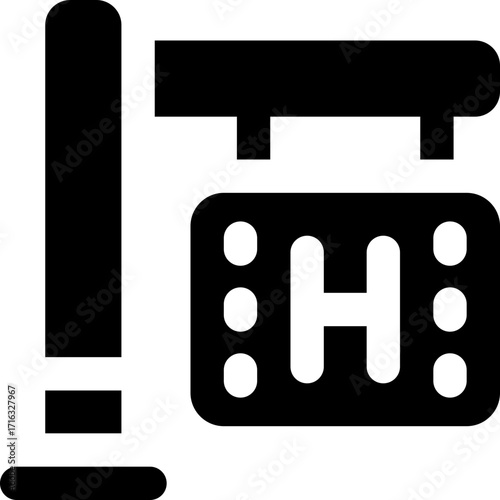 hotel sign glyph icon. Strong and solid vector icon for websites, mobile interfaces, presentations, and visual branding. High quality and easy to edit.