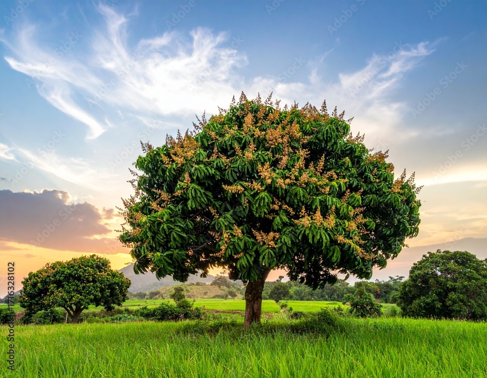 Obraz premium Original name(s): Mango tree with green leaves and flower bud