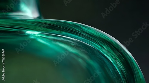 Close-up of a green glass surface with reflective curves and smooth texture
