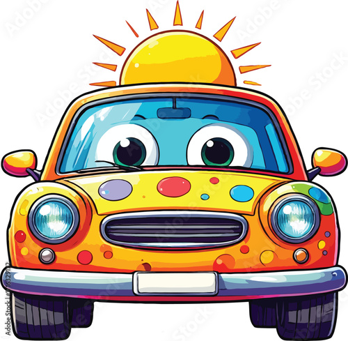 Cute Cartoon Car with Expressive Eyes
