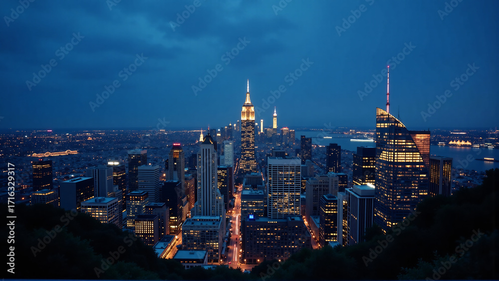 Obraz premium Warm Blue Embrace: City's Twilight Hues