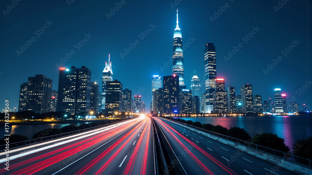 Fototapeta premium Urban Symphony: Abstracted Blue Hour Patterns