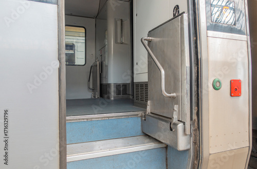 Entrance to the train carriage EKr1-002 TARPAN