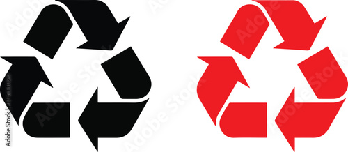 Black and Red Recycling Symbols on White Background