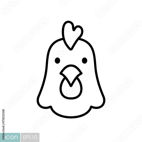 Chicken Head Outline Vector Icon