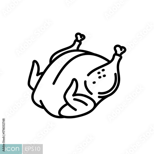 Whole Roasted Chicken Vector Outline Icon