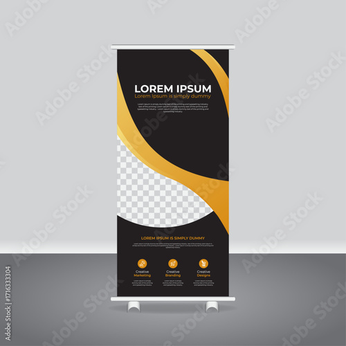 Corporate Business Roll-Up Banner and Rack Card Template, professional agency pull up vertical display standee, modern luxury rollup, creative pull up banner design
