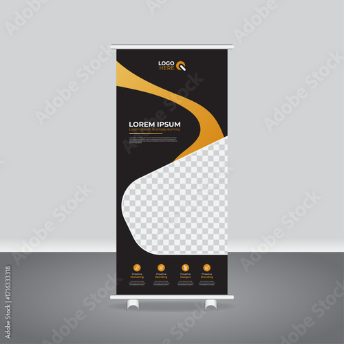 Corporate Business Roll-Up Banner and Rack Card Template, professional agency pull up vertical display standee, modern luxury rollup, creative pull up banner design
