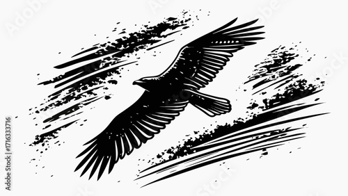 Illustration of a soaring eagle with outstretched wings against a grunge textured background design vreated with genrated ai