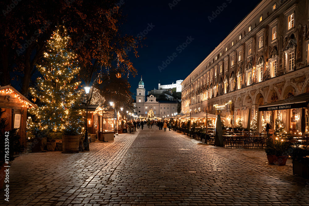 Fototapeta premium Salzburg Christmas Market in Residenzplatz at night