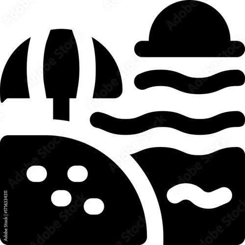 beach glyph icon. Strong and solid vector icon for websites, mobile interfaces, presentations, and visual branding. High quality and easy to edit.