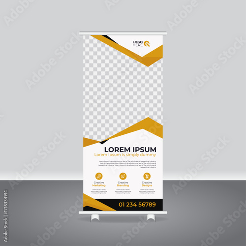 Elegant Business Roll-Up Banner Template, creative rack card design, corporate vertical display pull up banner, premium luxury rollup standee template

