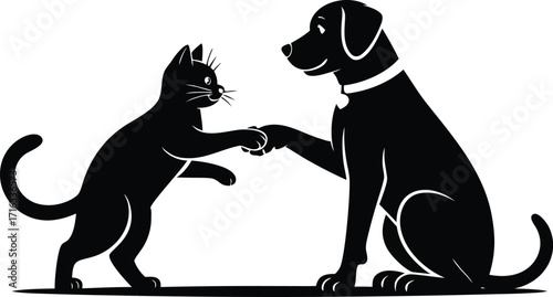 Black Cat and Dog Shaking Paws