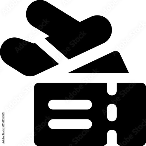 airplane ticket glyph icon. Strong and solid vector icon for websites, mobile interfaces, presentations, and visual branding. High quality and easy to edit.