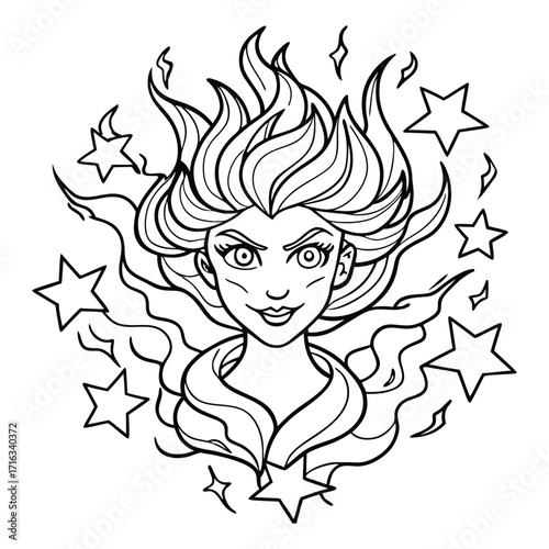 Skyfire, kids line art doodle pattern design t shirt silhouette and vector, intricate line art design, relaxing printable, high-quality illustration for stress relief, art therapy activity.