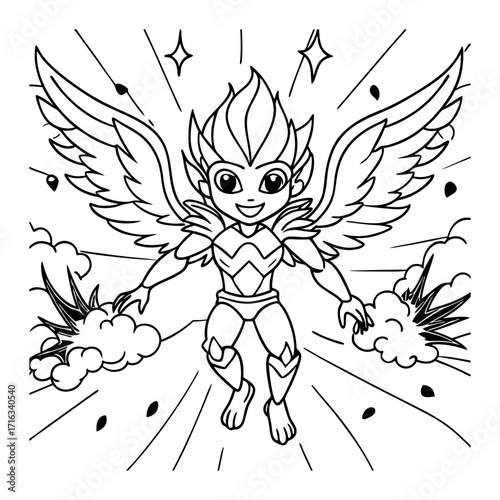 Skyfire, kids line art doodle pattern design t shirt silhouette and vector, intricate line art design, relaxing printable, high-quality illustration for stress relief, art therapy activity.