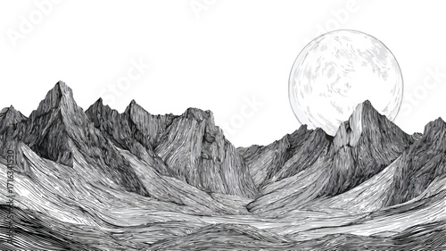 Stunning Black and White Mountain Landscape Drawing