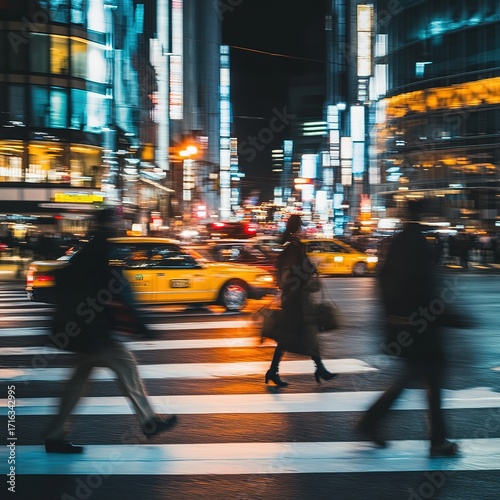 Blurry night city street scene