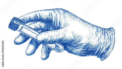 Blue Glove Hand Holding Test Tube Vector Illustration for Laboratory Concept