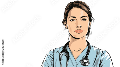 Professional Nurse with Stethoscope Vector Illustration