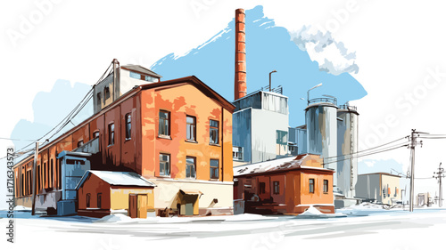Industrial Factory Painting with Background Factory - Professional Artwork for Creative Projects