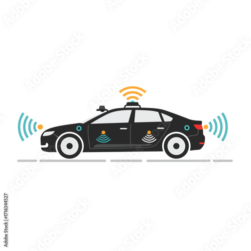 Vector illustration of an autonomous self-driving car with sensors and radar for future transportation technology