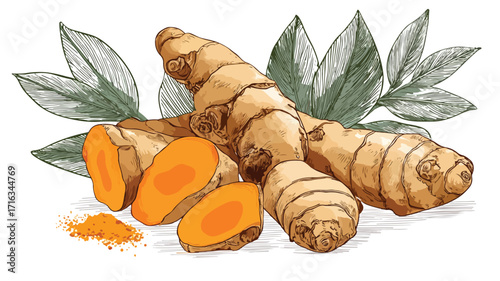 Aromatic Turmeric Flat Lay Vector Illustration