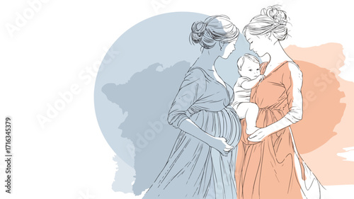Breathtaking Moments: Pregnant Woman and Mother Embracing with Joy