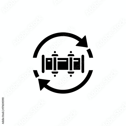 An icon representing pipeline pigging, with a tool inside circular arrows for cleaning, inspection, and maintenance processes.