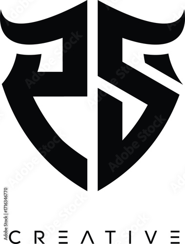 PS Shield Monogram Logo with Bull Horn – Bold Emblem Symbol for Security, Protection and Modern Branding