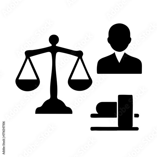 Silhouette icons representing justice law and legal profession