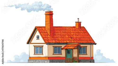 Colorful Roof and Chimney Vector Cartoon Illustration