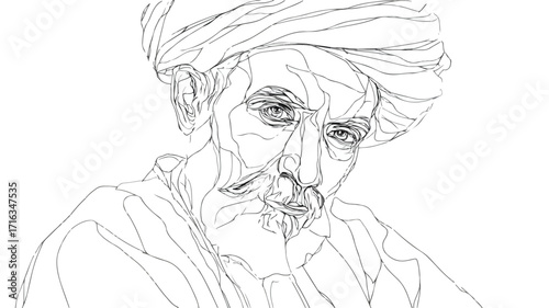 Elegant Continuous Line Drawing of a Muslim Arabic Man Vector Illustration