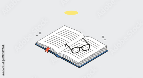 An open book with glasses and a halo above indicating wisdom or knowledge.