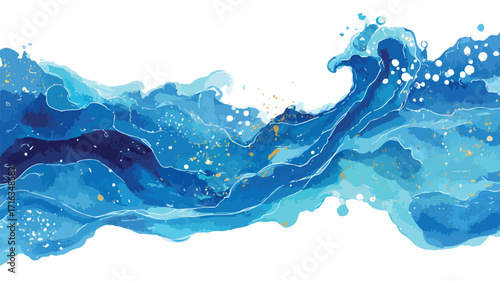 Dynamic Ocean Wave Splash Wavy Foam Watercolor Background