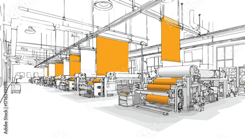 Modern Fabric Production Factory Interior with Working Machinery