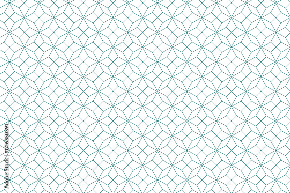 Fototapeta premium Abstract polygonal geometric vector seamless pattern with elegant line star texture | Floral teal modern design with circle for fabric, decoration, art
