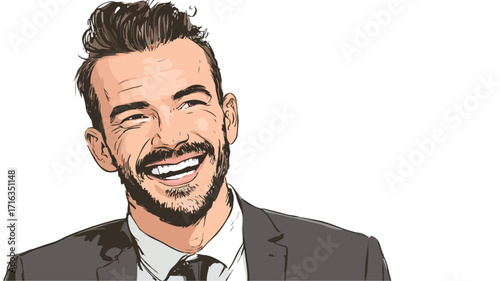 Cheerful Handsome Businessman Smiling in Vector Illustration
