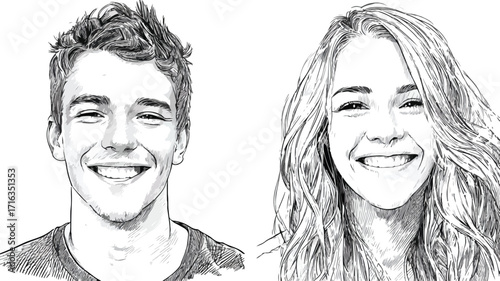 Joyful Smiling Students Portrait Vector Illustration for Educational Designs