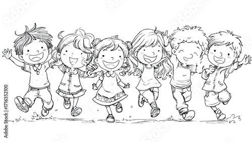 Cheerful Cartoon Kids in Vector Art - Joyful and Happy Children Illustration