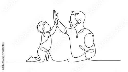 Continuous Line Drawing of Father and Child High Five