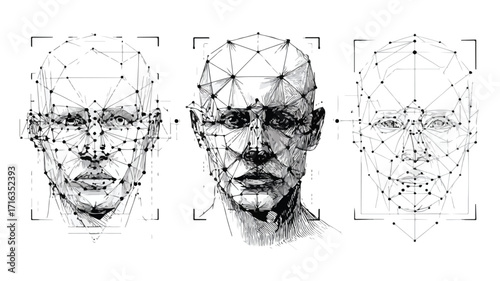 Facial Recognition System Technology in Low Polygon Human Face Concept